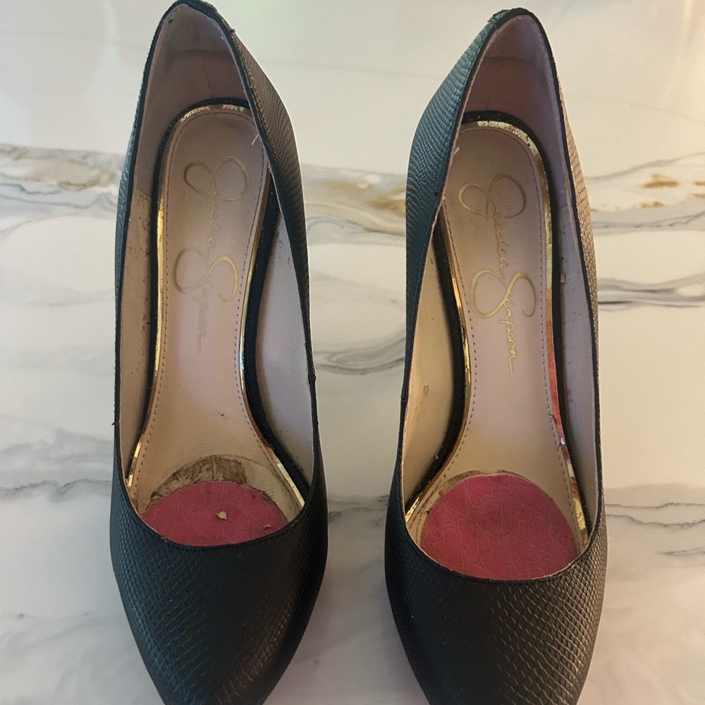 Jessica Simpson Black Patterned Heels 4 1/2 inch heal